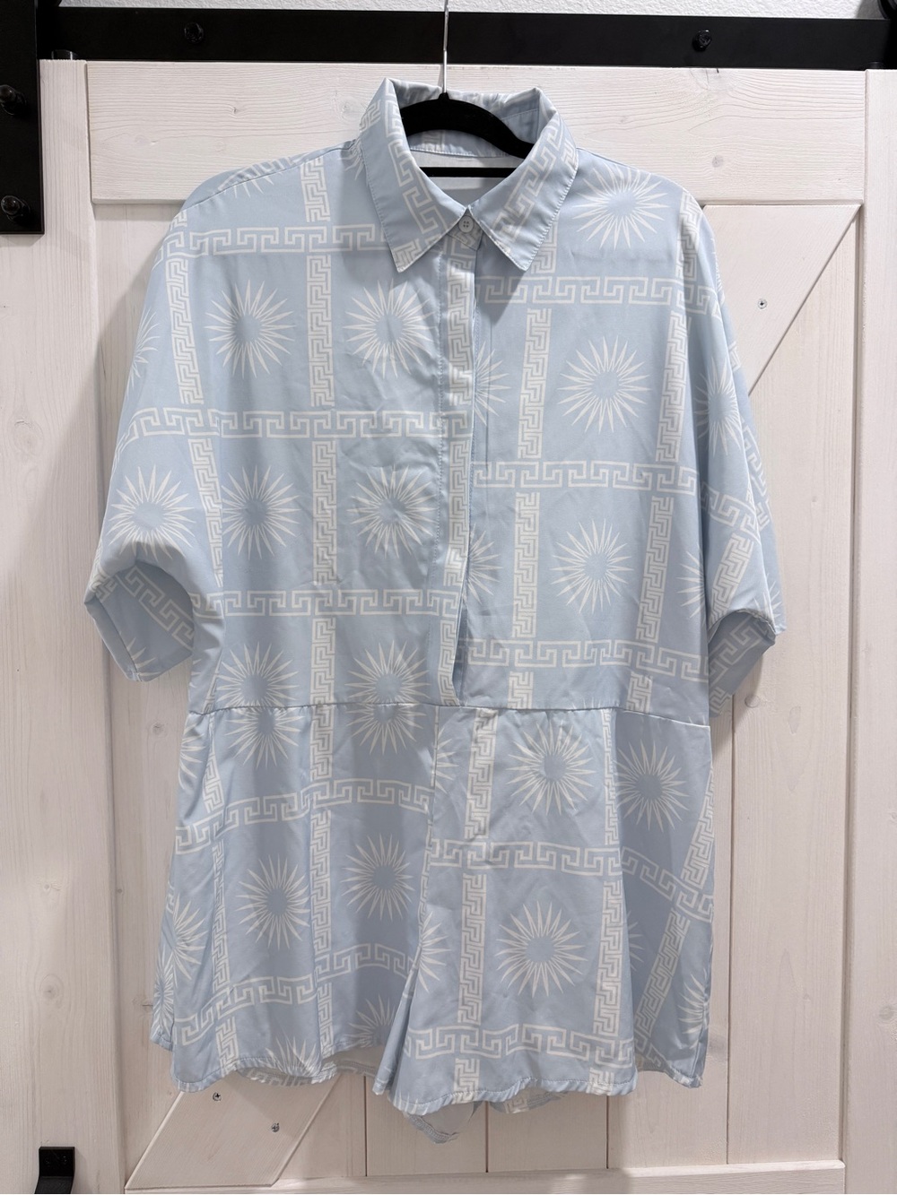 Light Blue Printed Short-Sleeve Romper
